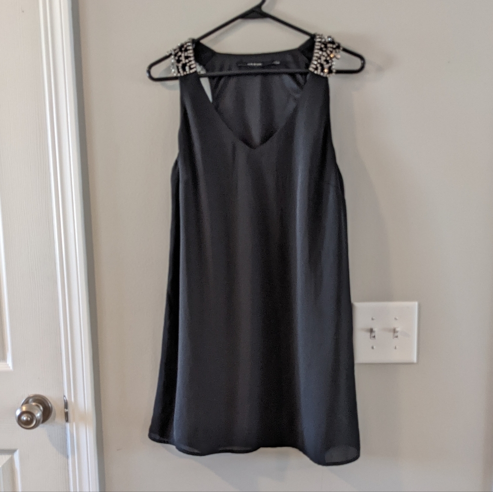 Arc & Co Black V-Neck Lined Sleeveless Mini Dress With Rhinestones, Size Small